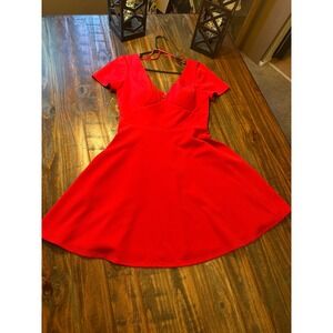 City Studio‎ Red Dress Size 7 Fit and Flare Short Sleeve Party Cocktail